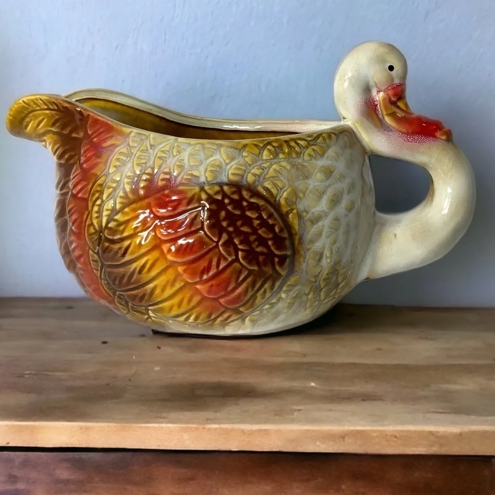 Harvest Gravy Boat NEW Hand Painted Artisan Ceramic Thanksgiving Turkey Autumn